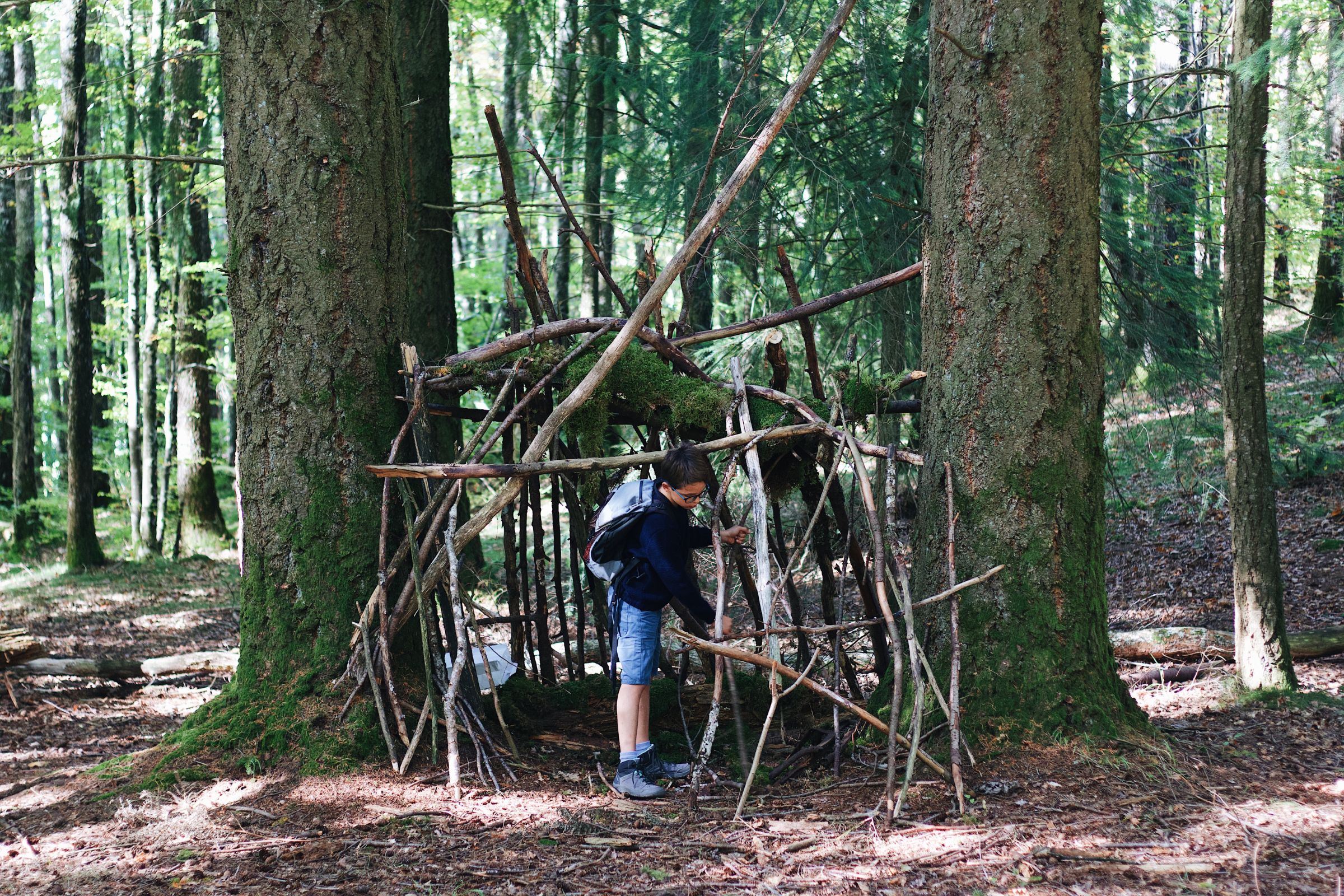 ExploreGear.com | Building a bushcraft shelter using natural wood and moss