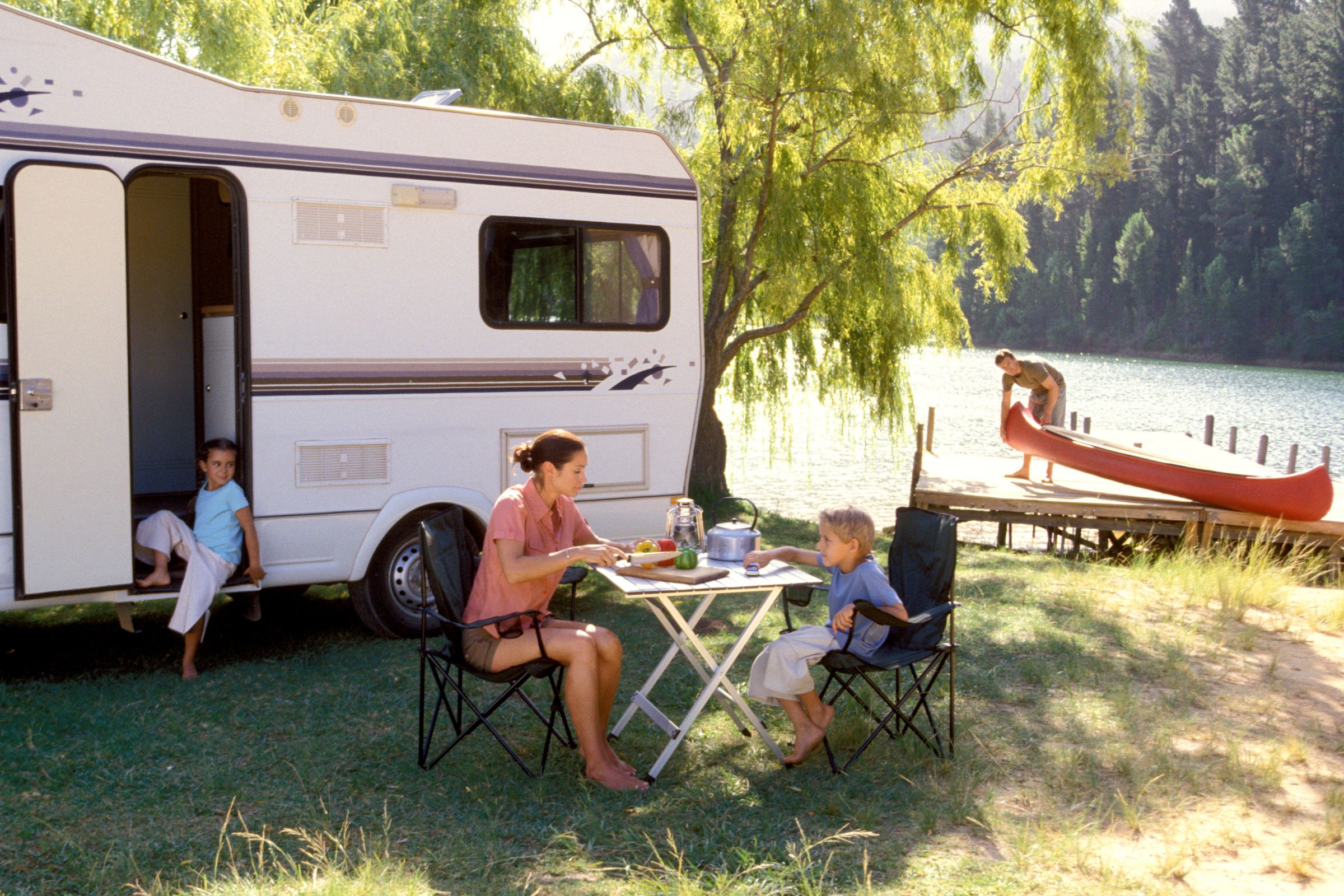 ExploreGear.com | Family RV camping by the lake with outdoor activities.