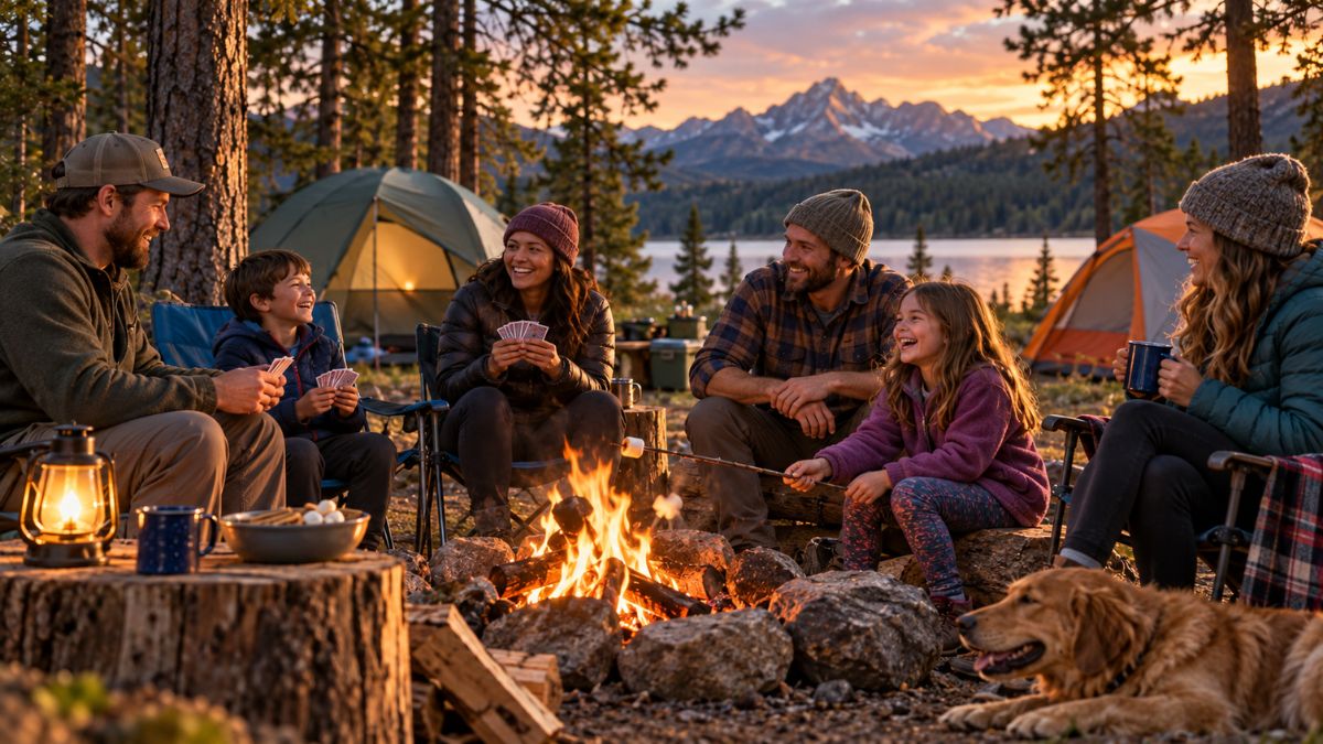 Golden-Hour Lakeside Campfire Gathering